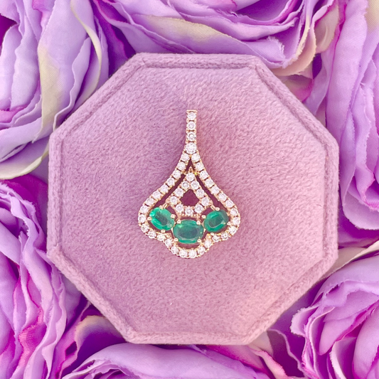 14K Yellow Gold Emerald and Diamond Necklace