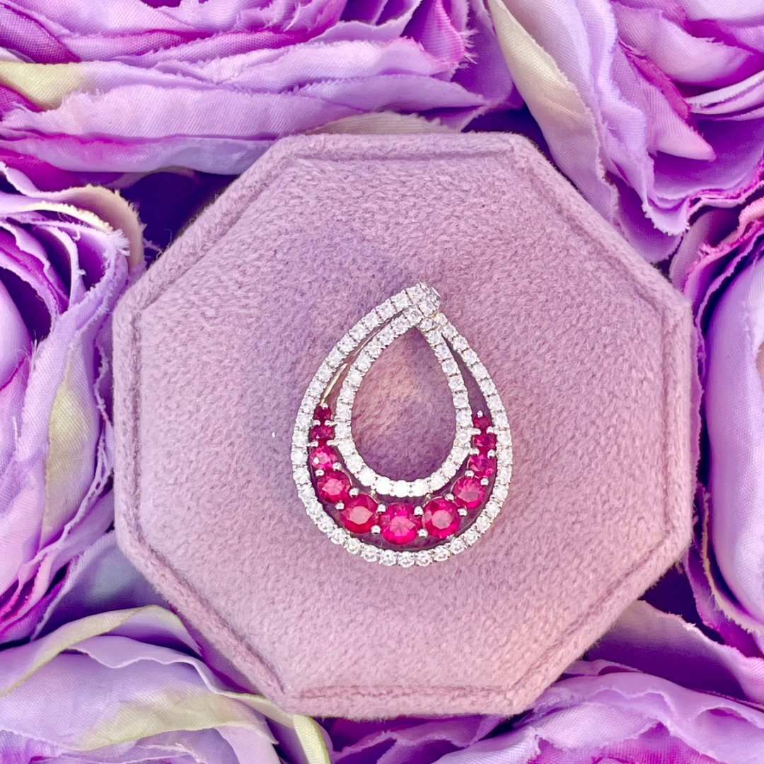 14K White Gold Ruby and Diamond Pendant