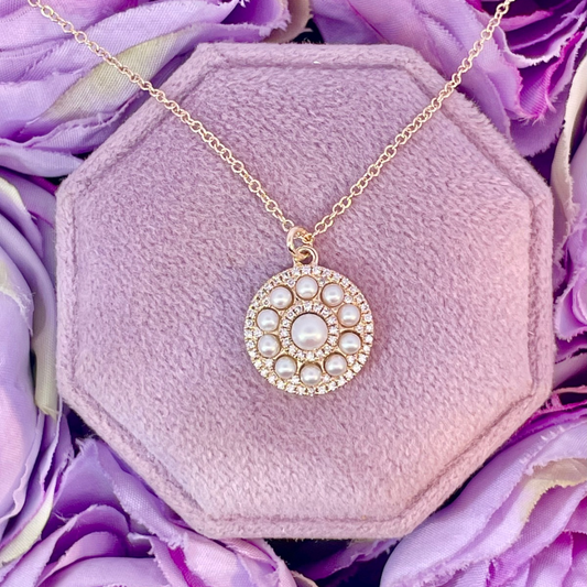 14K Yellow Gold Pearl and Diamond Pendant