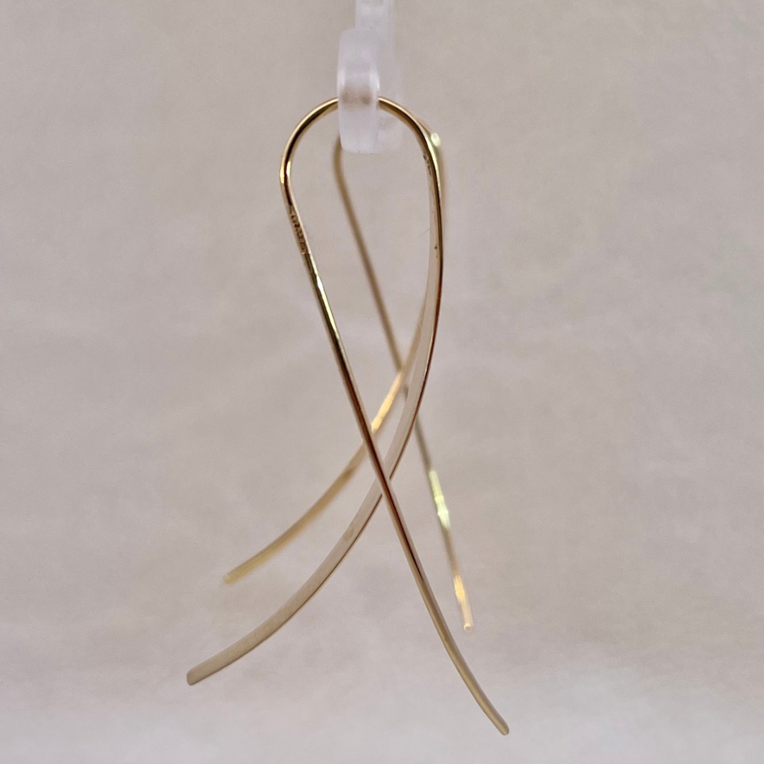 Estate-14K Yellow Gold Threader Upside Down Hoop Earrings