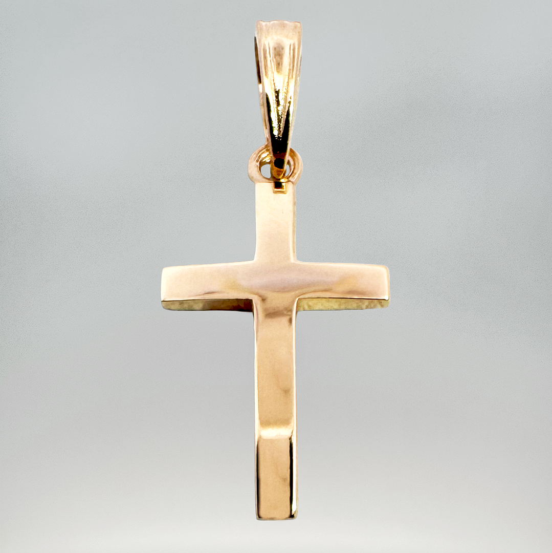14K Yellow Gold Beveled Cross Charm