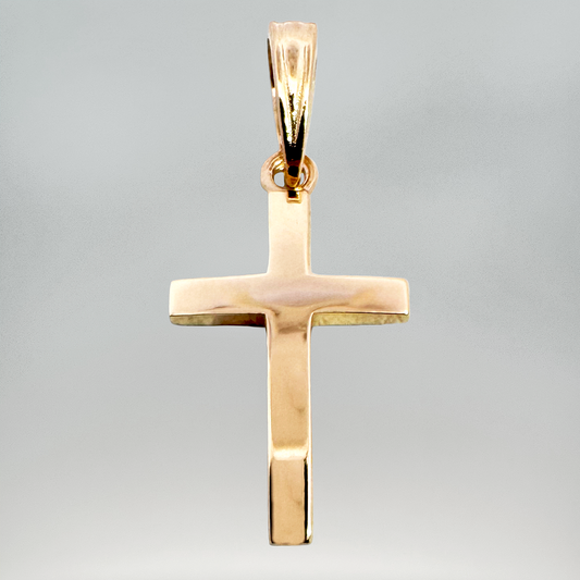 14K Yellow Gold Beveled Cross Charm