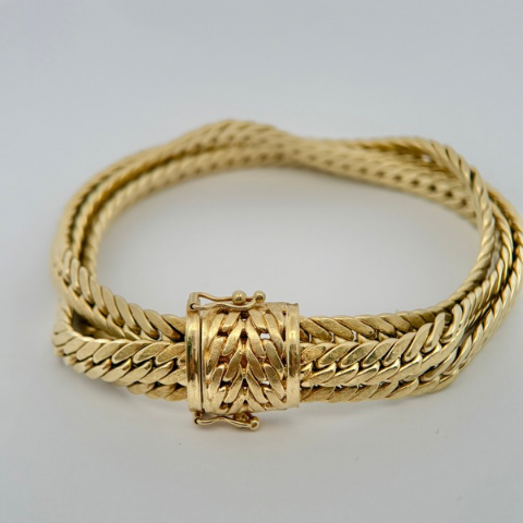 Estate- 14K Yellow Gold Triple Strand Bracelet