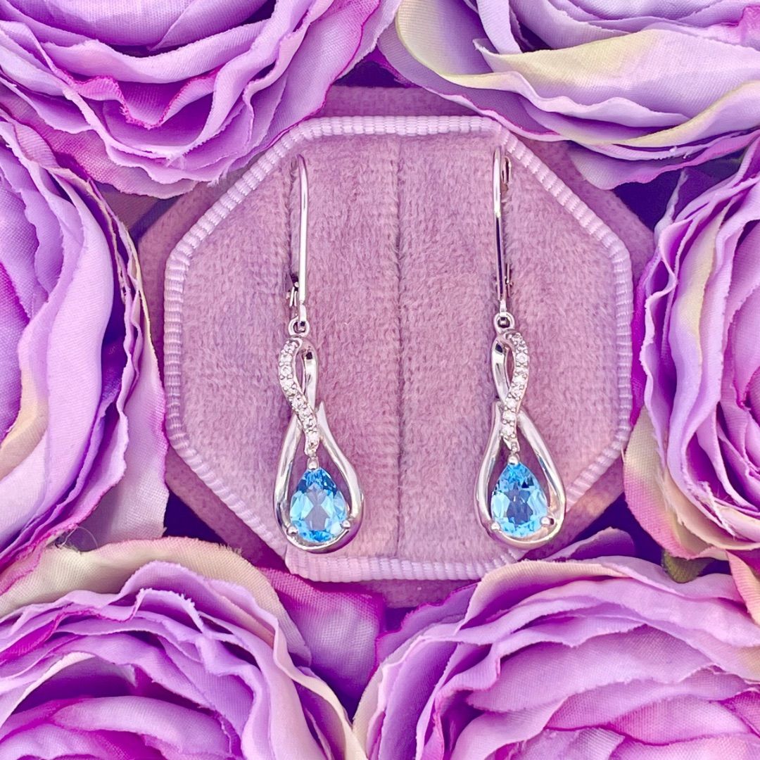 White Gold, Blue Topaz and Diamond Earrings