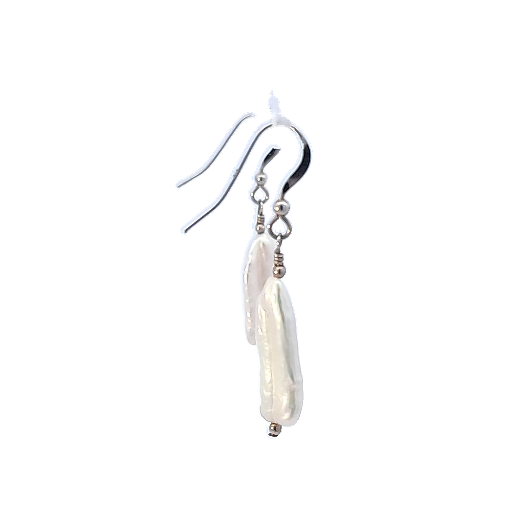 Sterling Silver Biwa Pearl Earrings