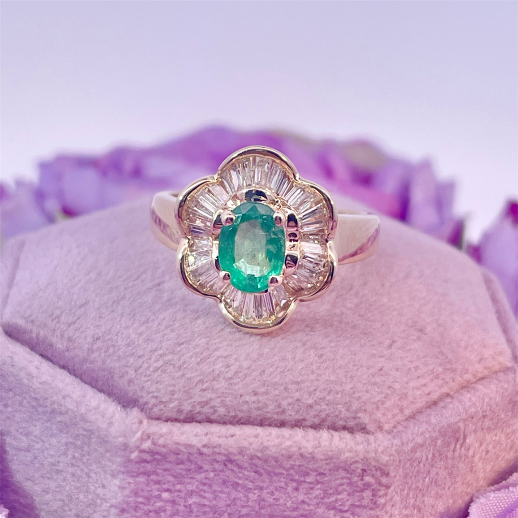 Yellow Gold, Emerald and Diamond Ballerina Ring