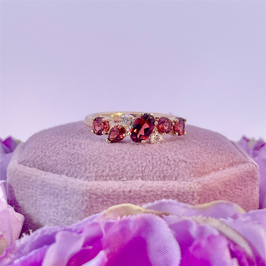 14K Yellow Gold Garnet and Diamond Ring