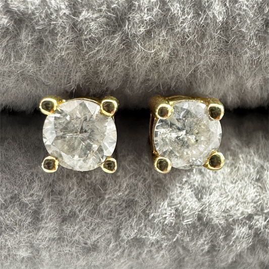 14K Yellow Gold Diamond Stud Earrings
