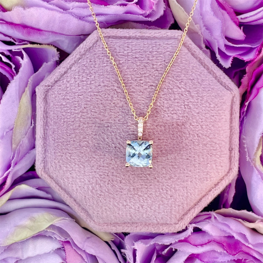 14K Yellow Gold Aquamarine and Diamond Pendant