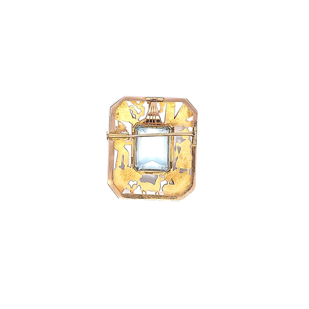 Aquamarine and Gold Inca Llama Pendant/Pin