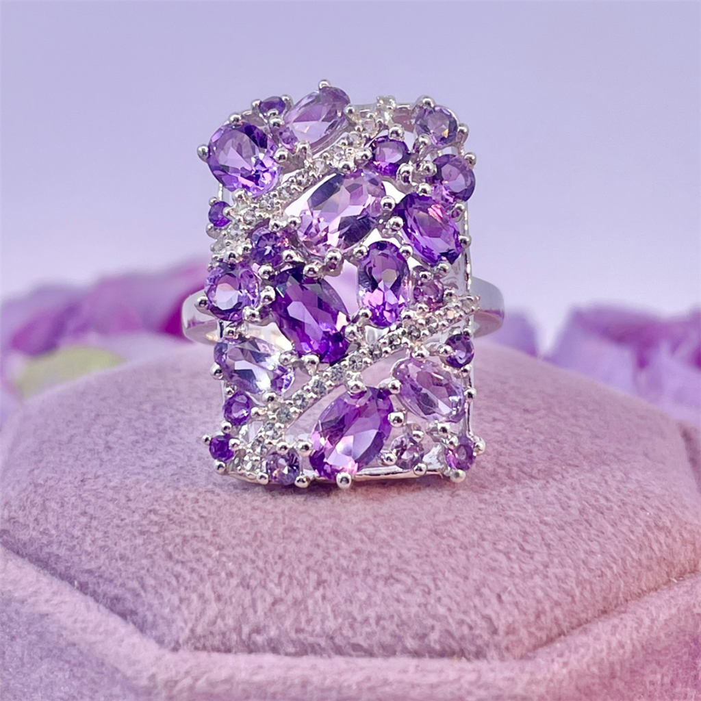 Benjamin Cohen- Sterling Silver Amethyst and White Topaz Ring