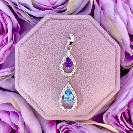 Benjamin Cohen- Sterling Silver Amethyst, Blue Topaz and White Topaz Pendant