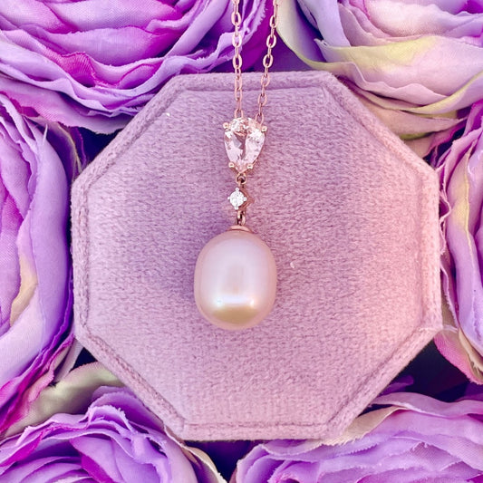 Pink Freshwater Pearl, Morganite and Diamond Necklace