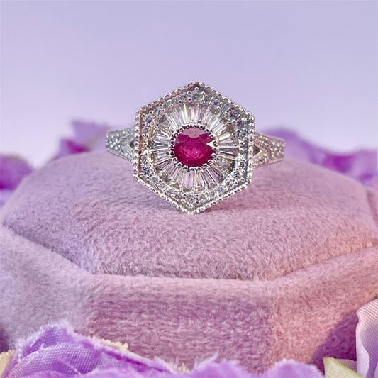14K White Gold Diamond and Ruby Ring