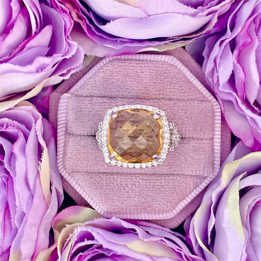 14K White Gold Citrine and Diamond Ring