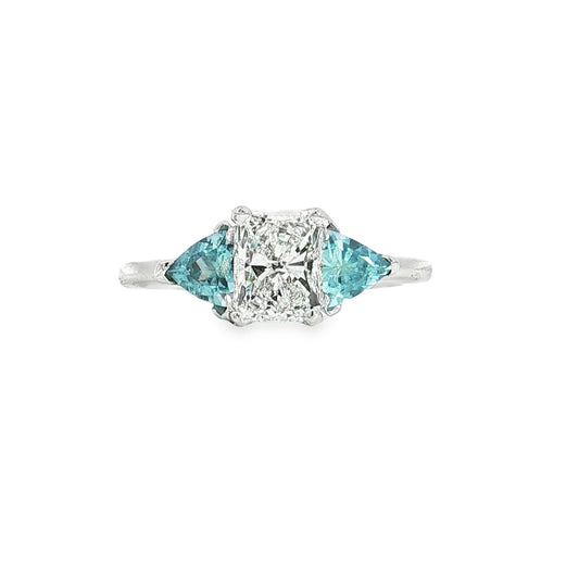 Estate-14K White Gold Diamond and Aquamarine Engagement Ring