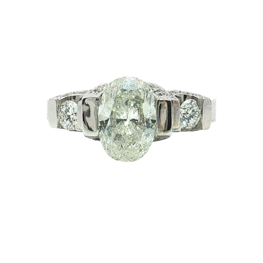 Estate- 14K White Gold Oval Diamond Engagement Ring