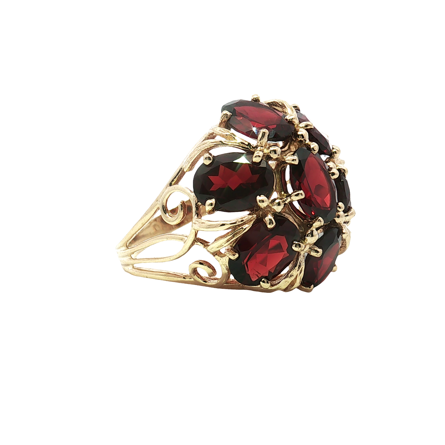 Estate 10K Yellow Gold Garnet Cluster Ring