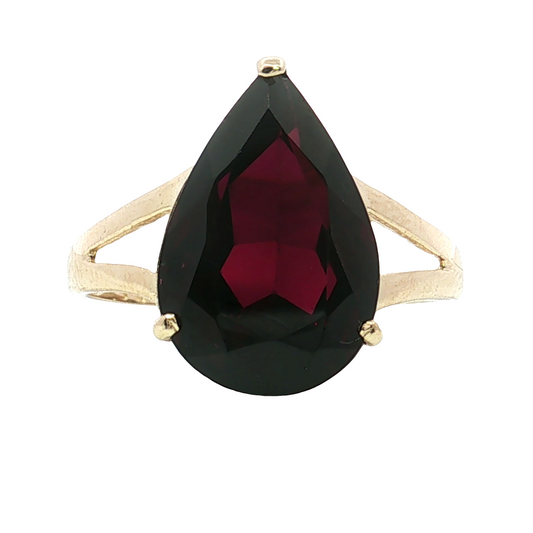Estate 14K Yellow Gold Pear Shaped Solitare Garnet Ring