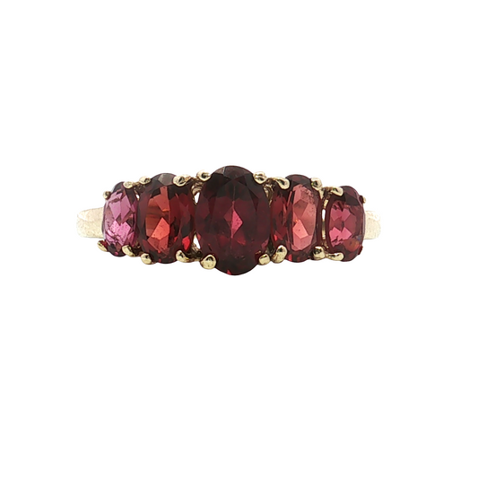 Estate 14K Yellow Gold 5 Stone Garnet Ring