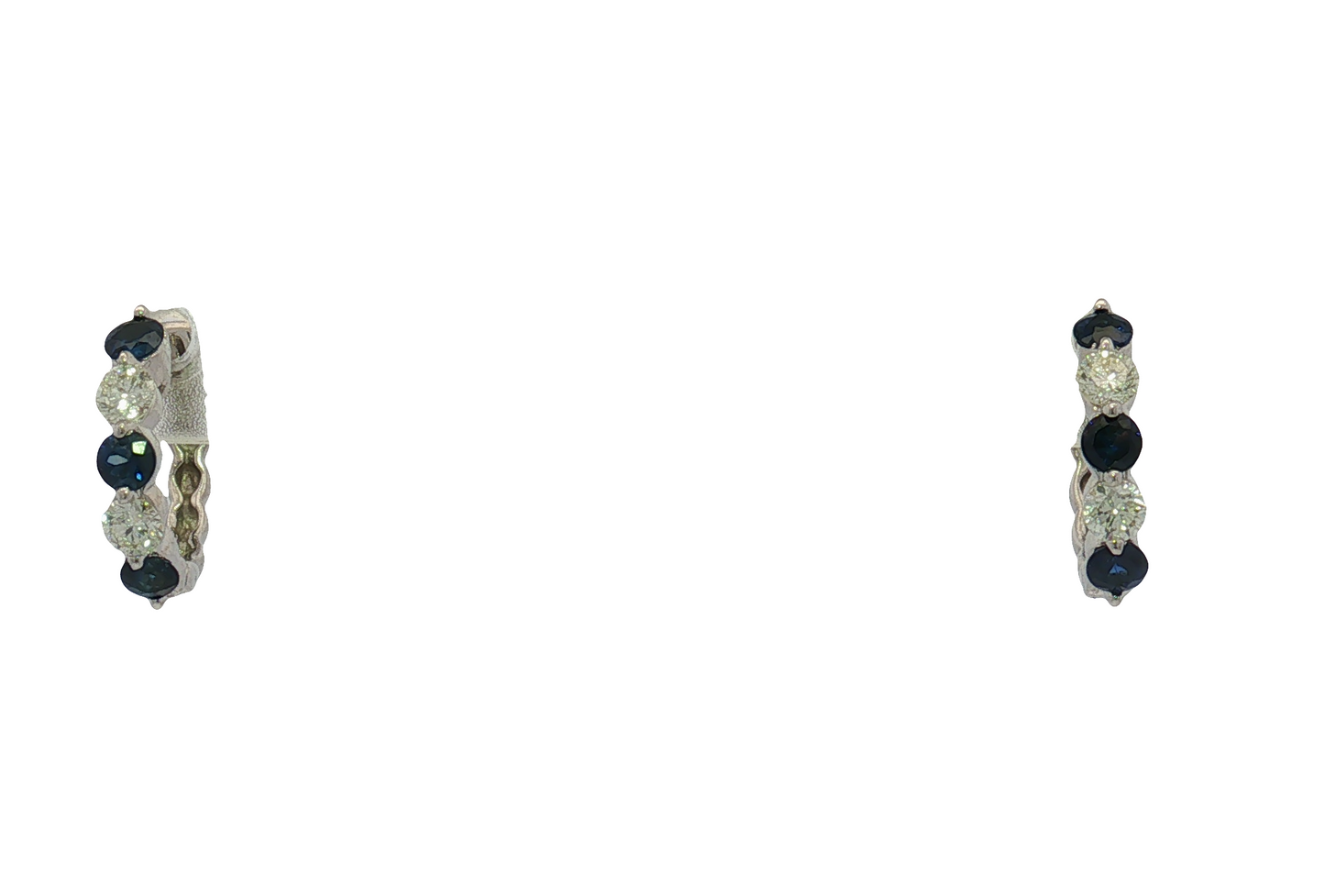 14K White Gold Sapphire and Diamond Small Hoop Earrings