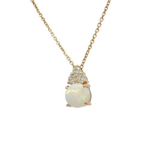 14K Yellow Gold Opal and Diamond Necklace