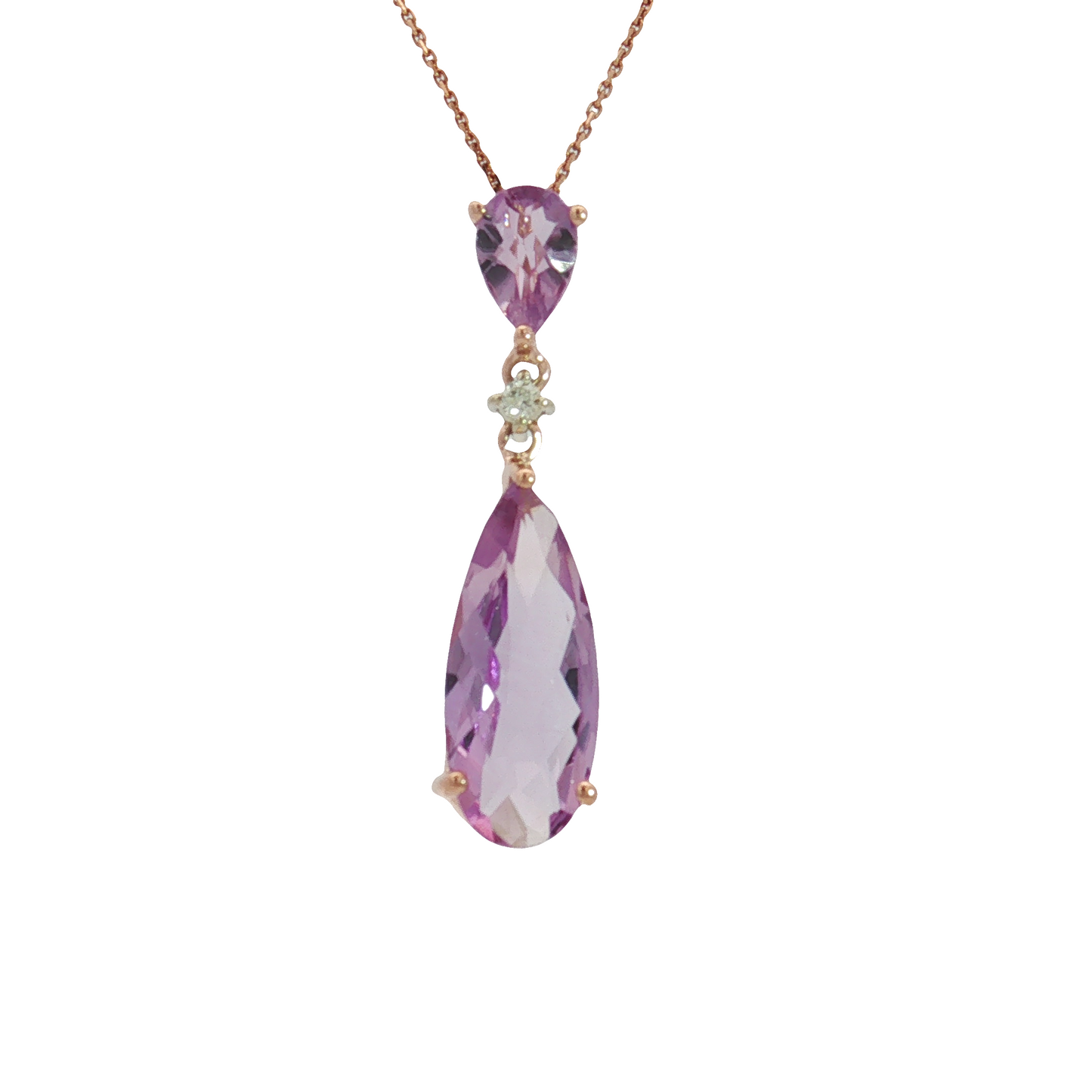 14K Rose Gold Amethyst and Diamond Drop Pendant