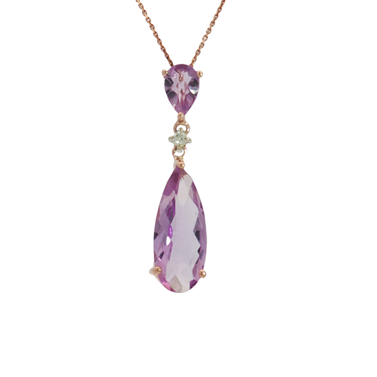 14K Rose Gold Amethyst and Diamond Drop Pendant