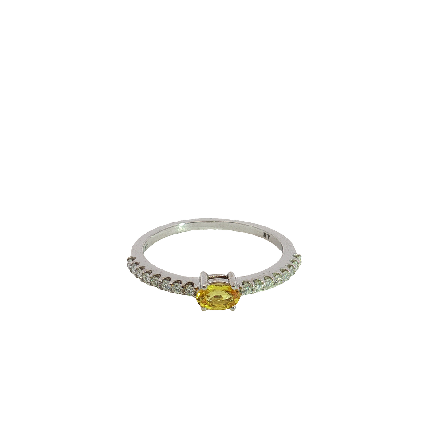 14K White Gold Yellow Sapphire and Diamond Ring