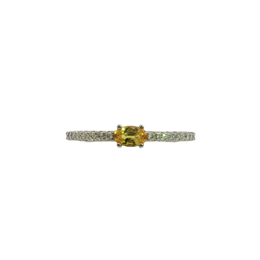 14K White Gold Yellow Sapphire and Diamond Ring