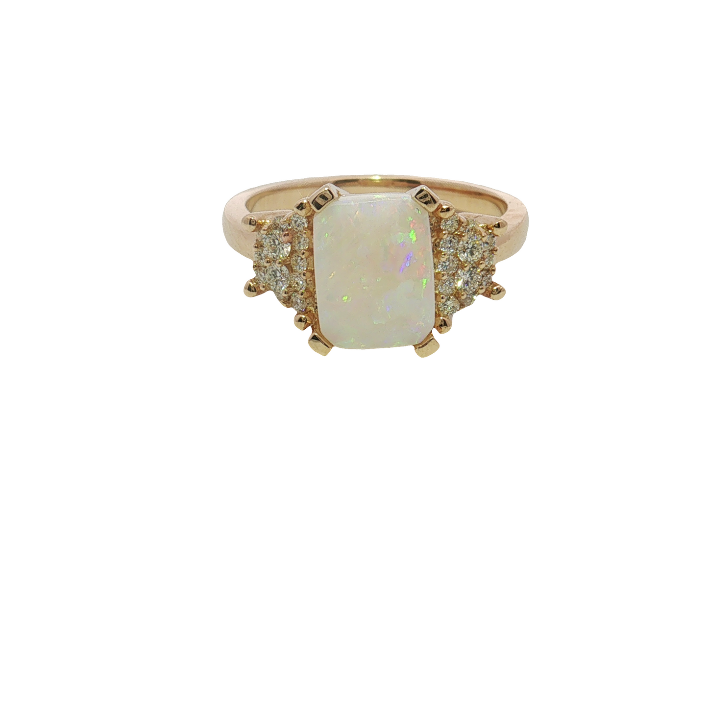 14K Yellow Gold Opal and Diamond Ring