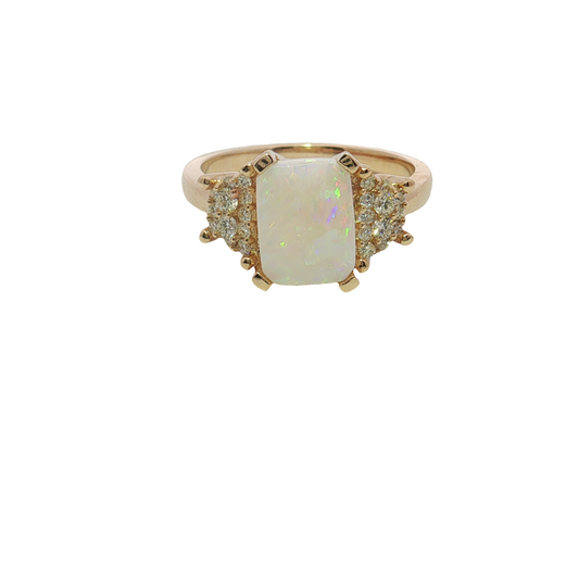 14K Yellow Gold Opal and Diamond Ring