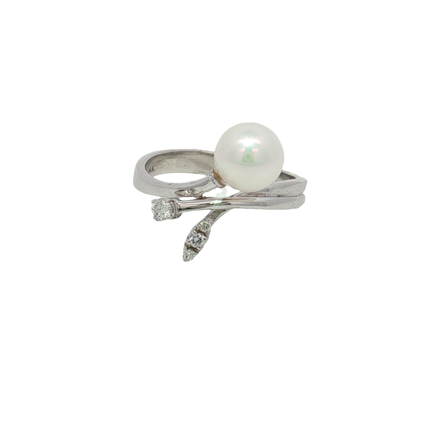 14K White Gold Pearl and Diamond Ring
