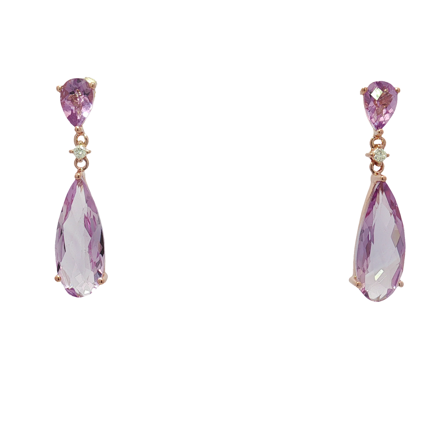 14K Rose Gold Amethyst and Diamond Drop Earrings