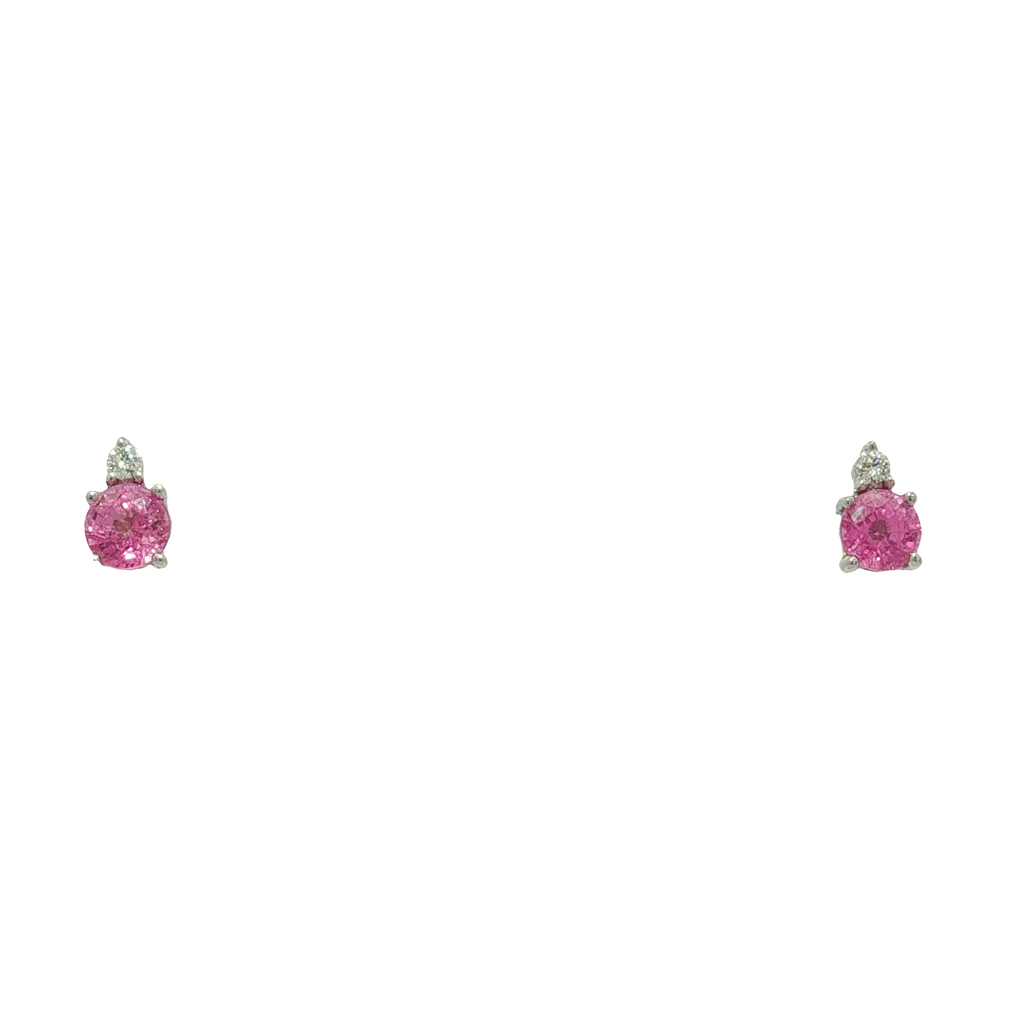 14K White Gold Pink Sapphire and Diamond Stud Earrings