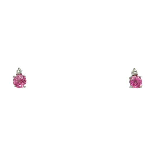 14K White Gold Pink Sapphire and Diamond Stud Earrings