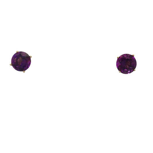 14K Yellow Gold Amethyst Stud Earrings