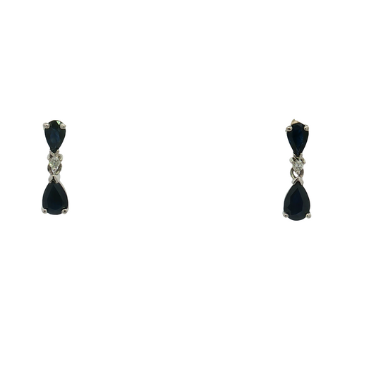 14K White Gold Sapphire and Diamond Drop Earrings