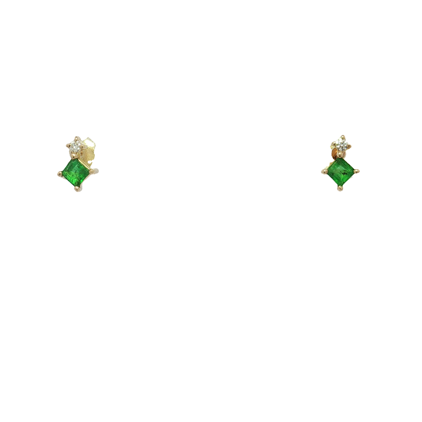 14K Yellow Gold Emerald and Diamond Stud Earrings