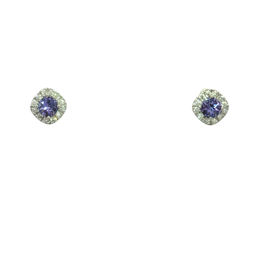 14K White Gold Tanzanite and Diamond Stud Earrings