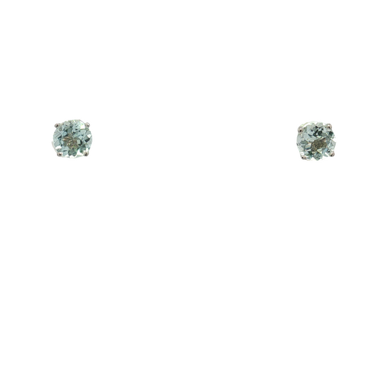 14K White Gold Aquamarine Stud Earrings
