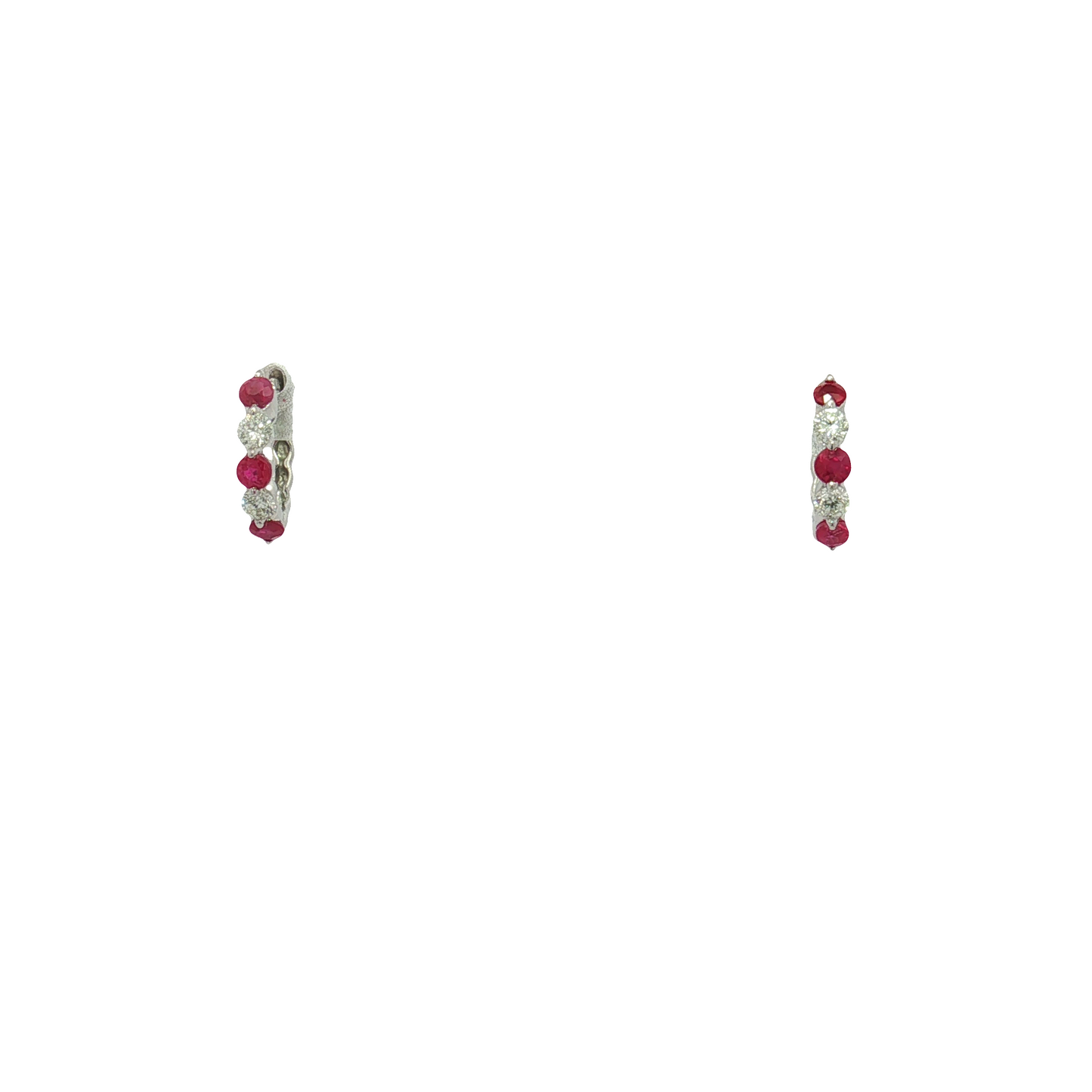14K White Gold Ruby and Diamond Small Hoops