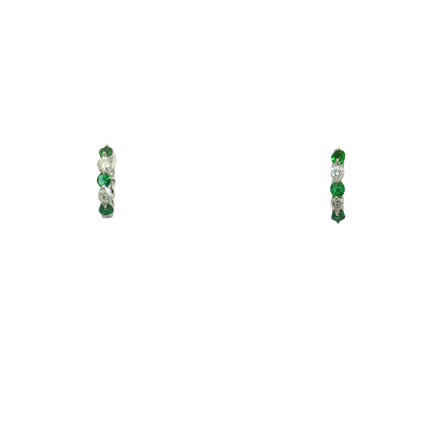 14K White Gold Emerald and Diamond Small Hoop Earrings