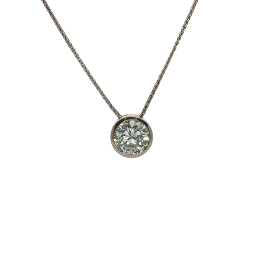 14K White Gold Necklace with Diamond Sliding Pendant