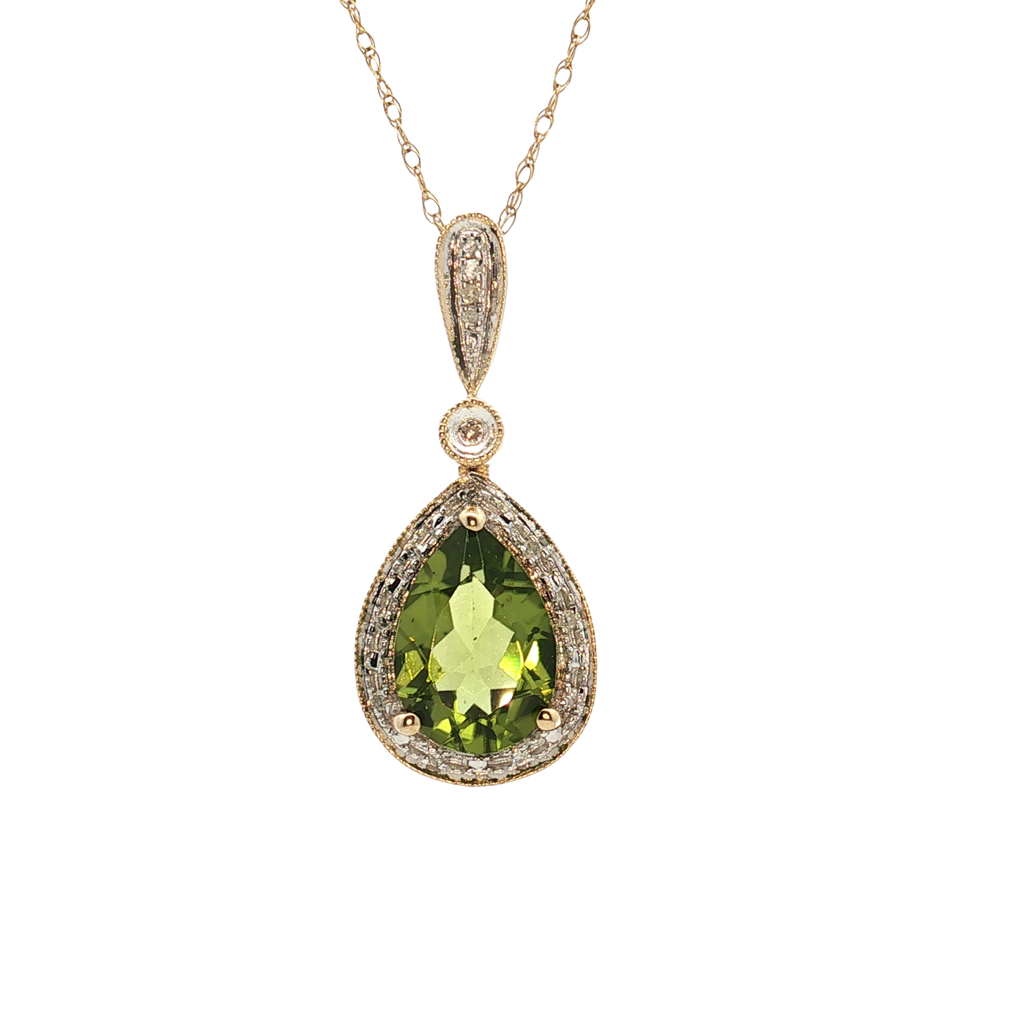 Estate - 14K Yellow Gold Peridot and Diamond Necklace