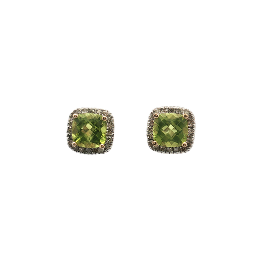 Estate - Yellow Gold Peridot and Diamond Stud Earrings