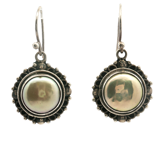 Estate - Sterling Silver Pearl Earrings