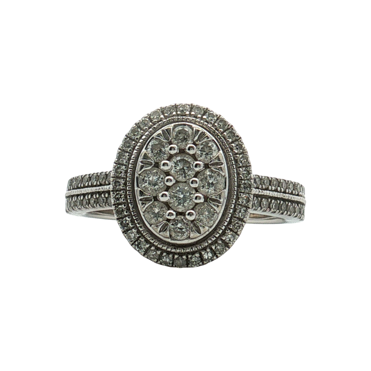 Estate - 10K White Gold Oval Cluster Style Ring