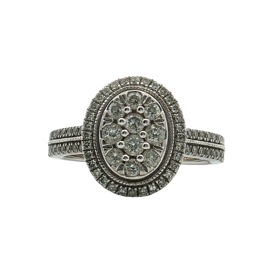Estate - 10K White Gold Oval Cluster Style Ring