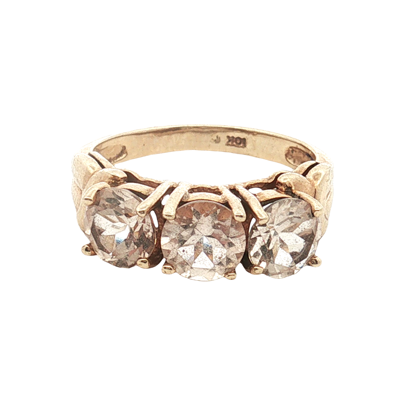 Estate - 10K Yellow Gold 3 Stone Morganite Ring